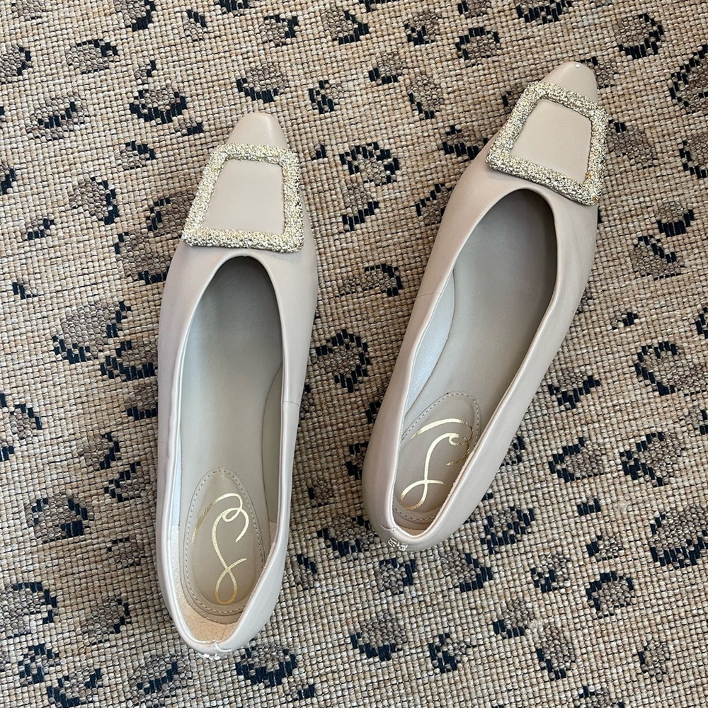Sam Edelman Janina Beige Embellished Buckle Flats Size 8 - Picture 3 of 8